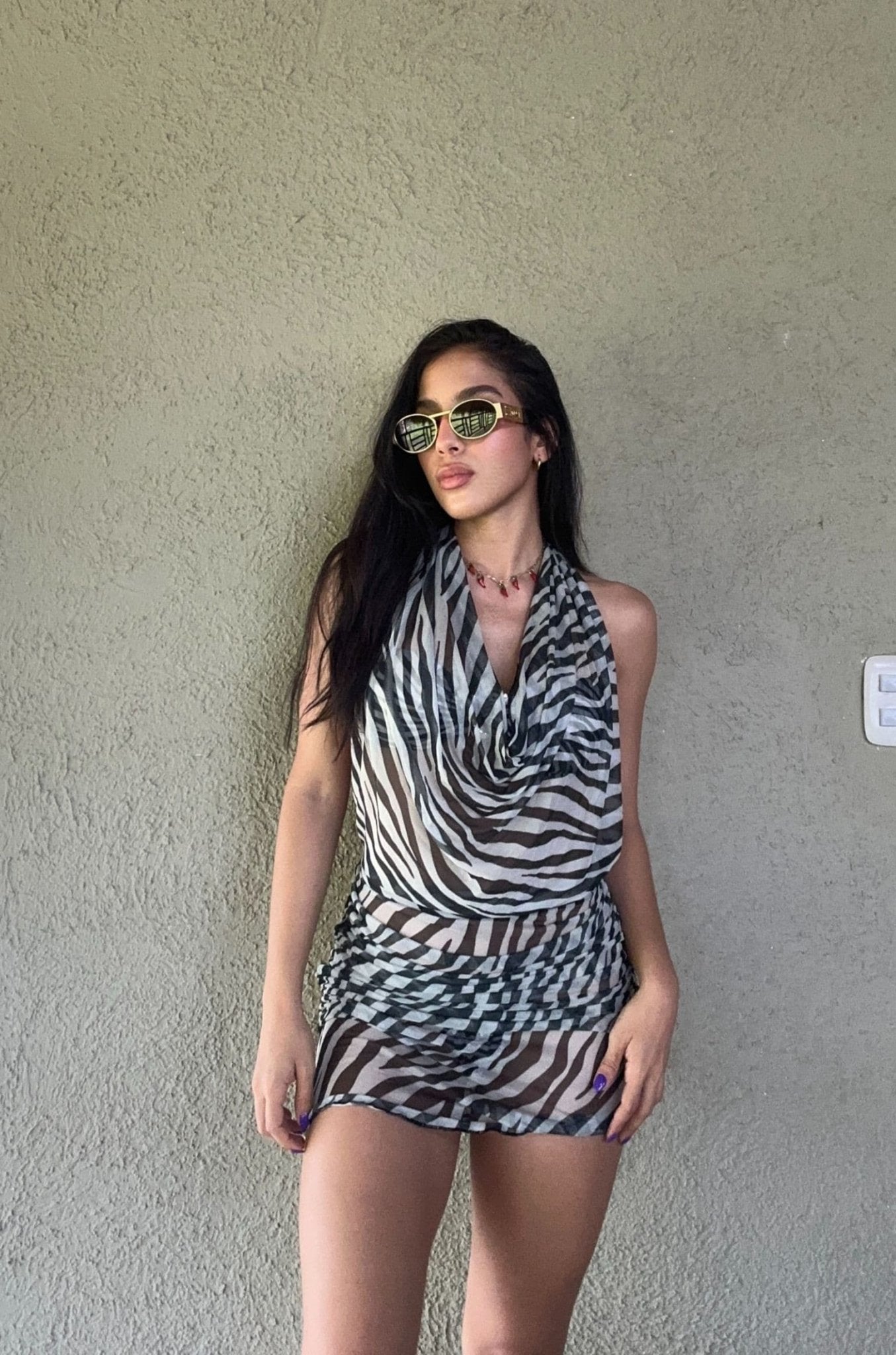 VESTIDO CORTO ARIEL (negro y zebra) - canelaswear