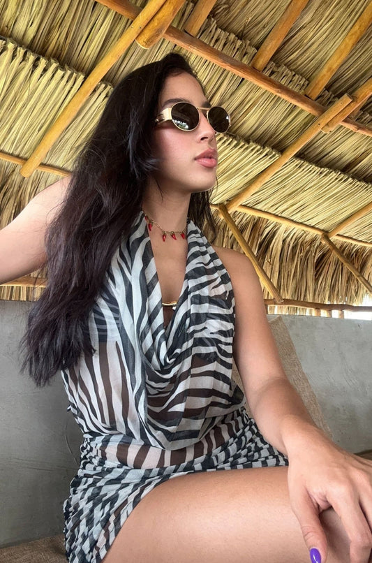VESTIDO CORTO ARIEL (negro y zebra) - canelaswear